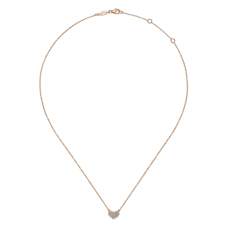 14K Rose Gold Pave Diamond Pendant Heart Necklace