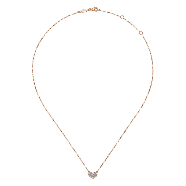14K Rose Gold Pave Diamond Pendant Heart Necklace - 0.06 ct - Shot 2