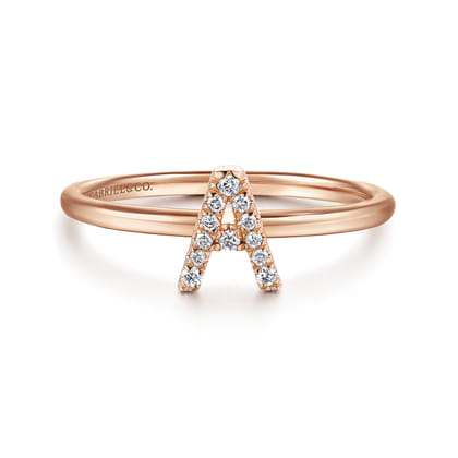 14K Rose Gold Pave Diamond Uppercase A Initial Ring