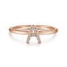 14K Rose Gold Pave Diamond Uppercase A Initial Ring - 0.06 ct