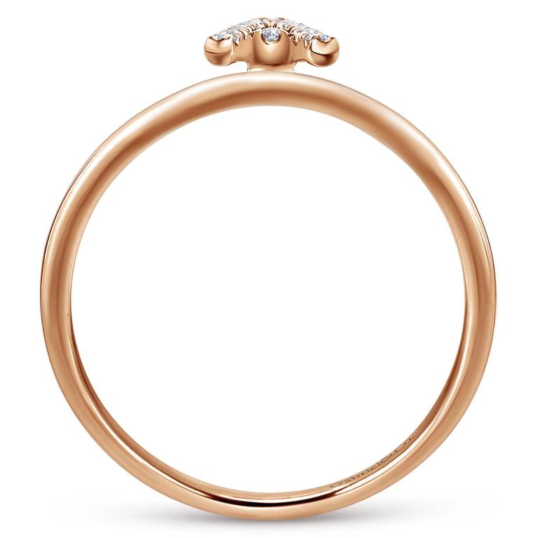 14K Rose Gold Pave Diamond Uppercase A Initial Ring - 0.06 ct - Shot 2