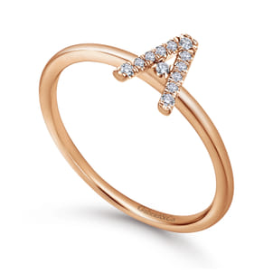 14K Rose Gold Pave Diamond Uppercase A Initial Ring