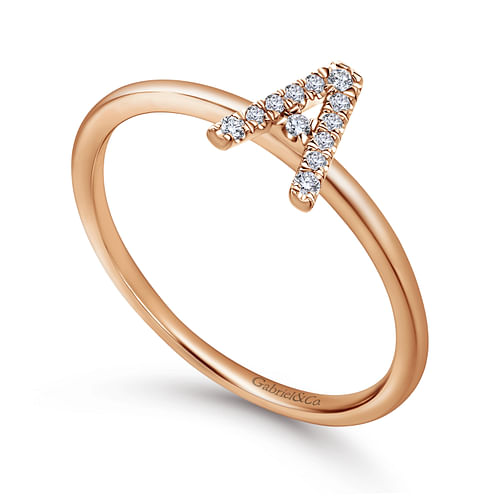 14K Rose Gold Pave Diamond Uppercase A Initial Ring - 0.06 ct - Shot 3