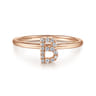 14K Rose Gold Pave Diamond Uppercase B Initial Ring - 0.08 ct
