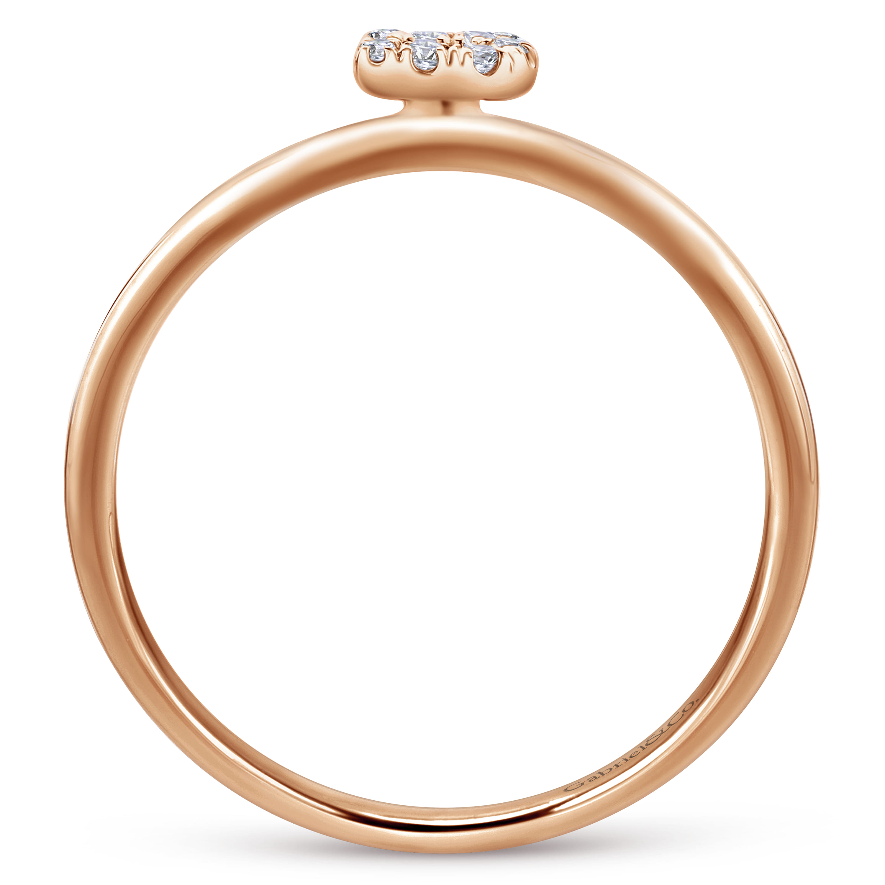 14K Rose Gold Pave Diamond Uppercase B Initial Ring - 0.08 ct - Shot 2