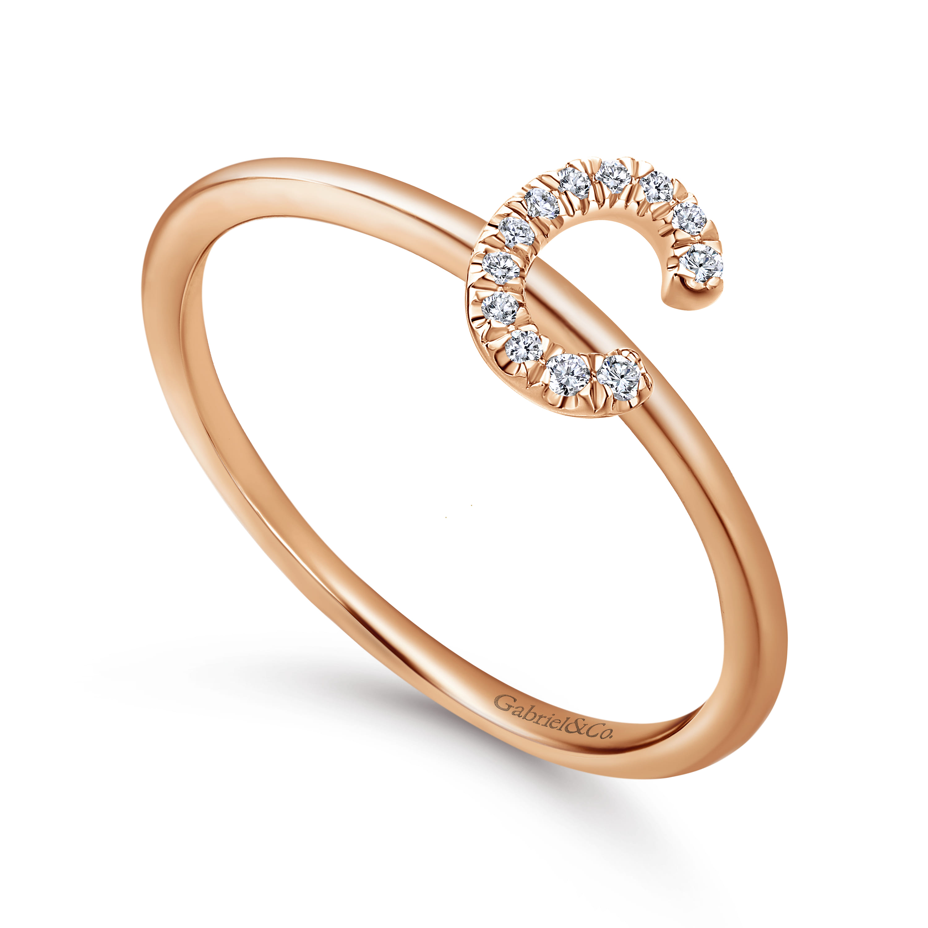 14K Rose Gold Pave Diamond Uppercase C Initial Ring - 0.05 ct - Shot 3
