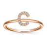 14K Rose Gold Pave Diamond Uppercase C Initial Ring - 0.05 ct