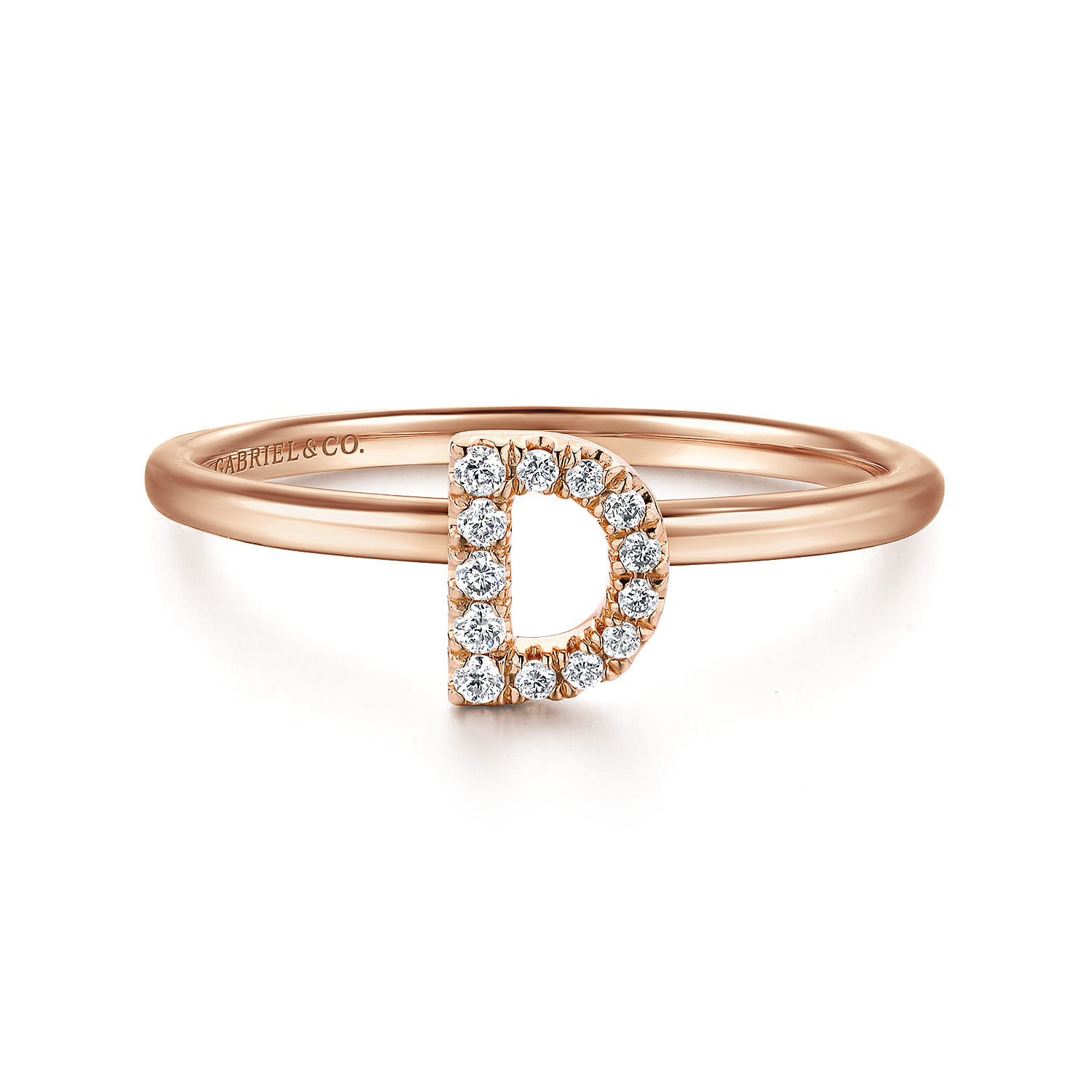 14K Rose Gold Pave Diamond Uppercase D Initial Ring - 0.07 ct - Shot 1