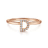 14K Rose Gold Pave Diamond Uppercase D Initial Ring - 0.07 ct