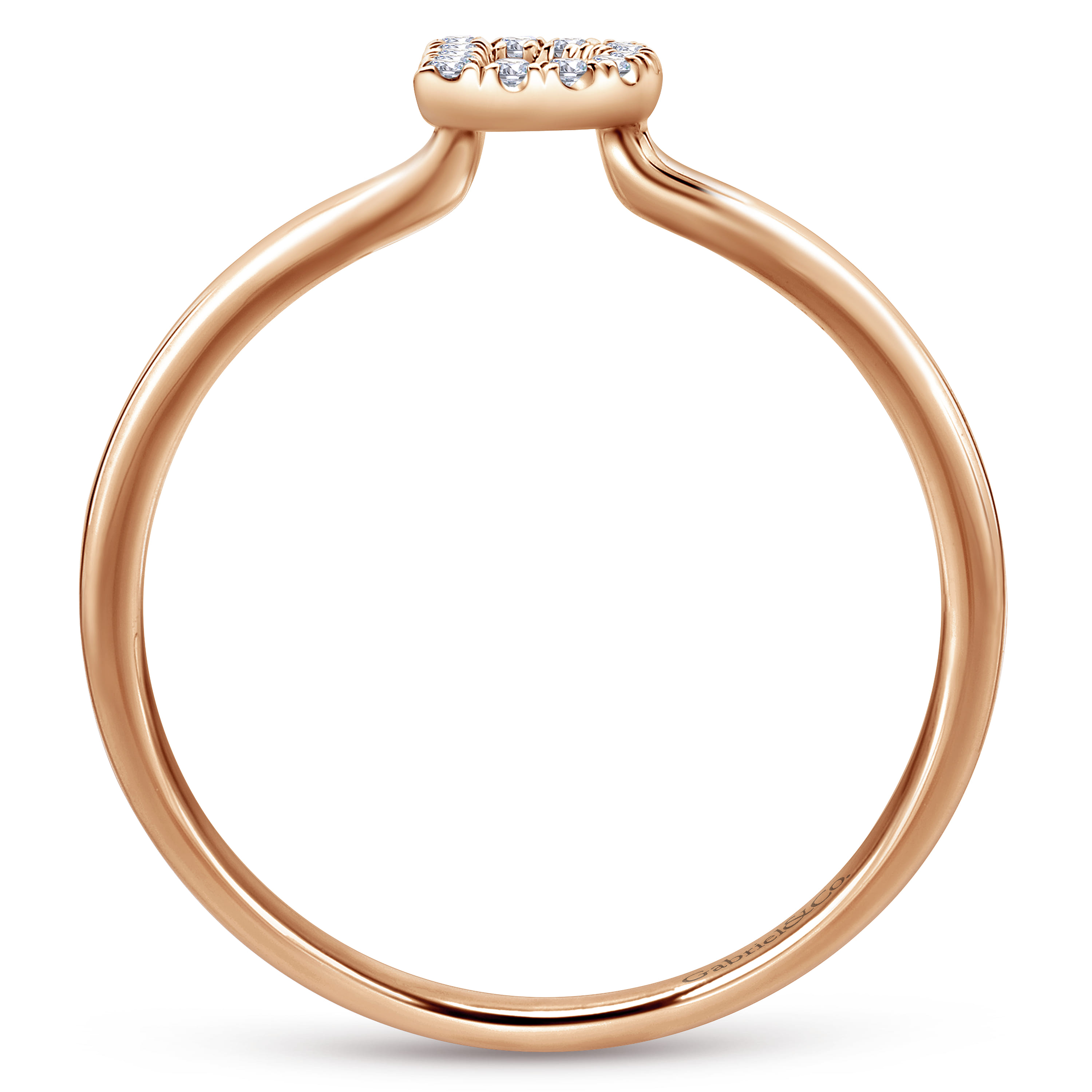 14K Rose Gold Pave Diamond Uppercase D Initial Ring - 0.07 ct - Shot 2