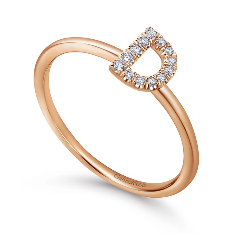 14K Rose Gold Pave Diamond Uppercase D Initial Ring - 0.07 ct - Shot 3