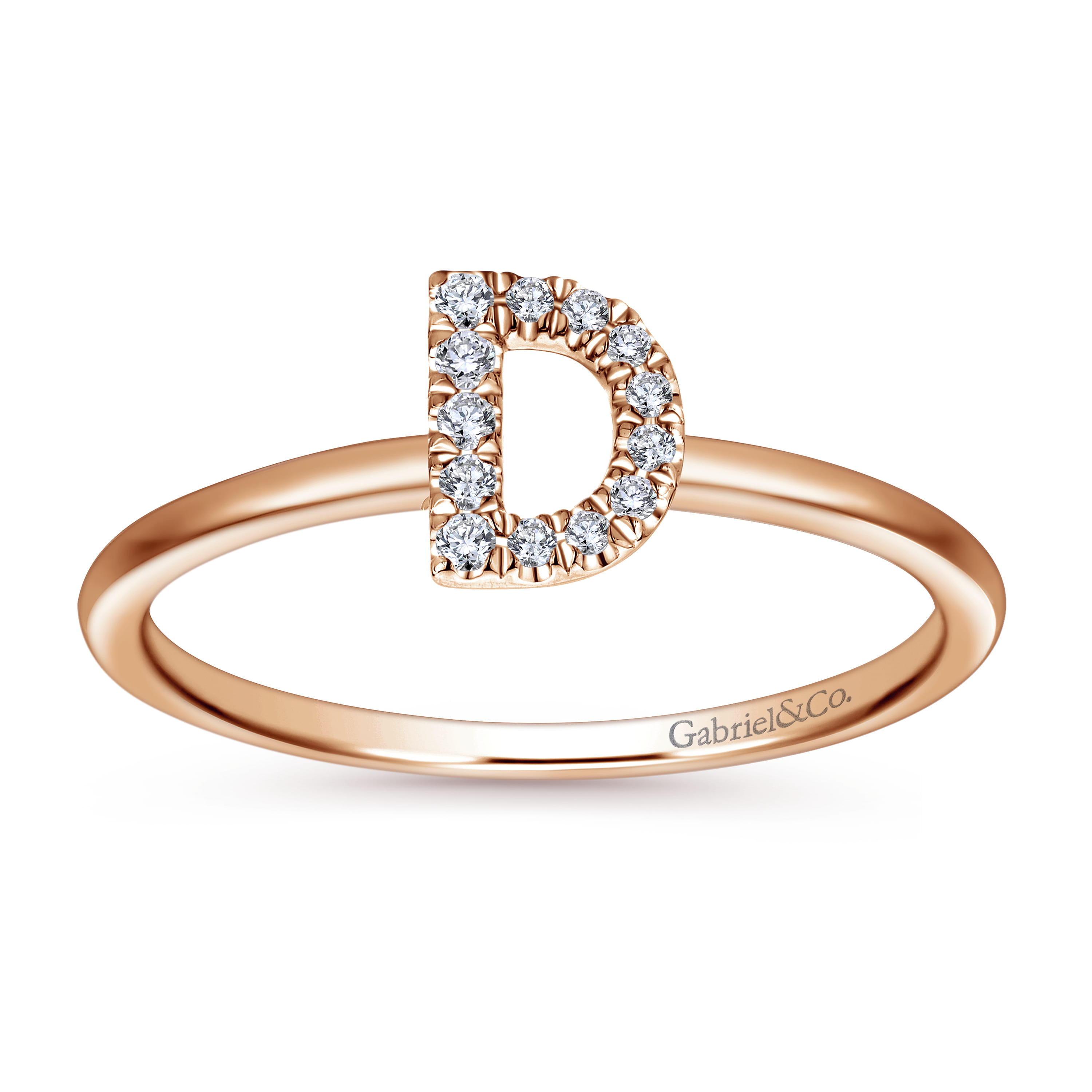 14K Rose Gold Pave Diamond Uppercase D Initial Ring - 0.07 ct - Shot 4
