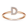 14K Rose Gold Pave Diamond Uppercase D Initial Ring - 0.07 ct