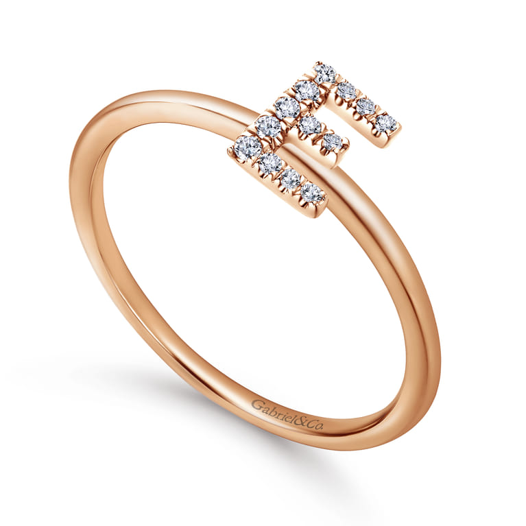 14K Rose Gold Pave Diamond Uppercase E Initial Ring - 0.06 ct - Shot 3