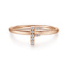 14K Rose Gold Pave Diamond Uppercase F Initial Ring - 0.05 ct