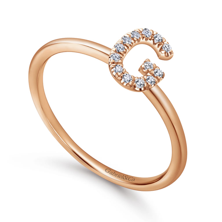 14K Rose Gold Pave Diamond Uppercase G Initial Ring - 0.07 ct - Shot 3