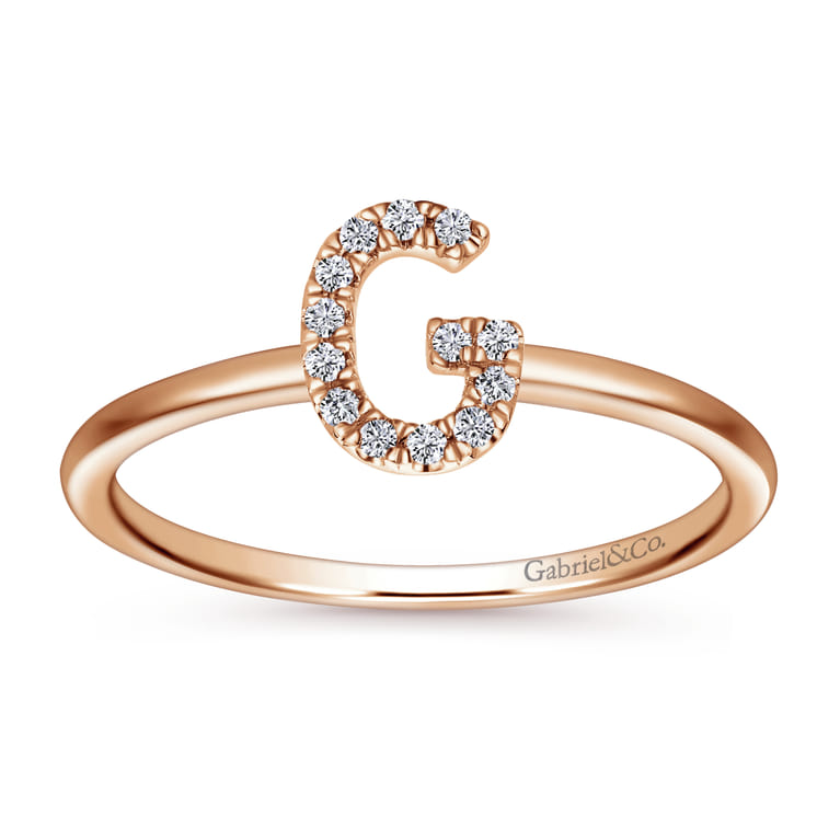 14K Rose Gold Pave Diamond Uppercase G Initial Ring - 0.07 ct - Shot 4