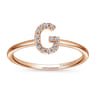 14K Rose Gold Pave Diamond Uppercase G Initial Ring - 0.07 ct