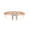 14K Rose Gold Pave Diamond Uppercase H Initial Ring - 0.07 ct