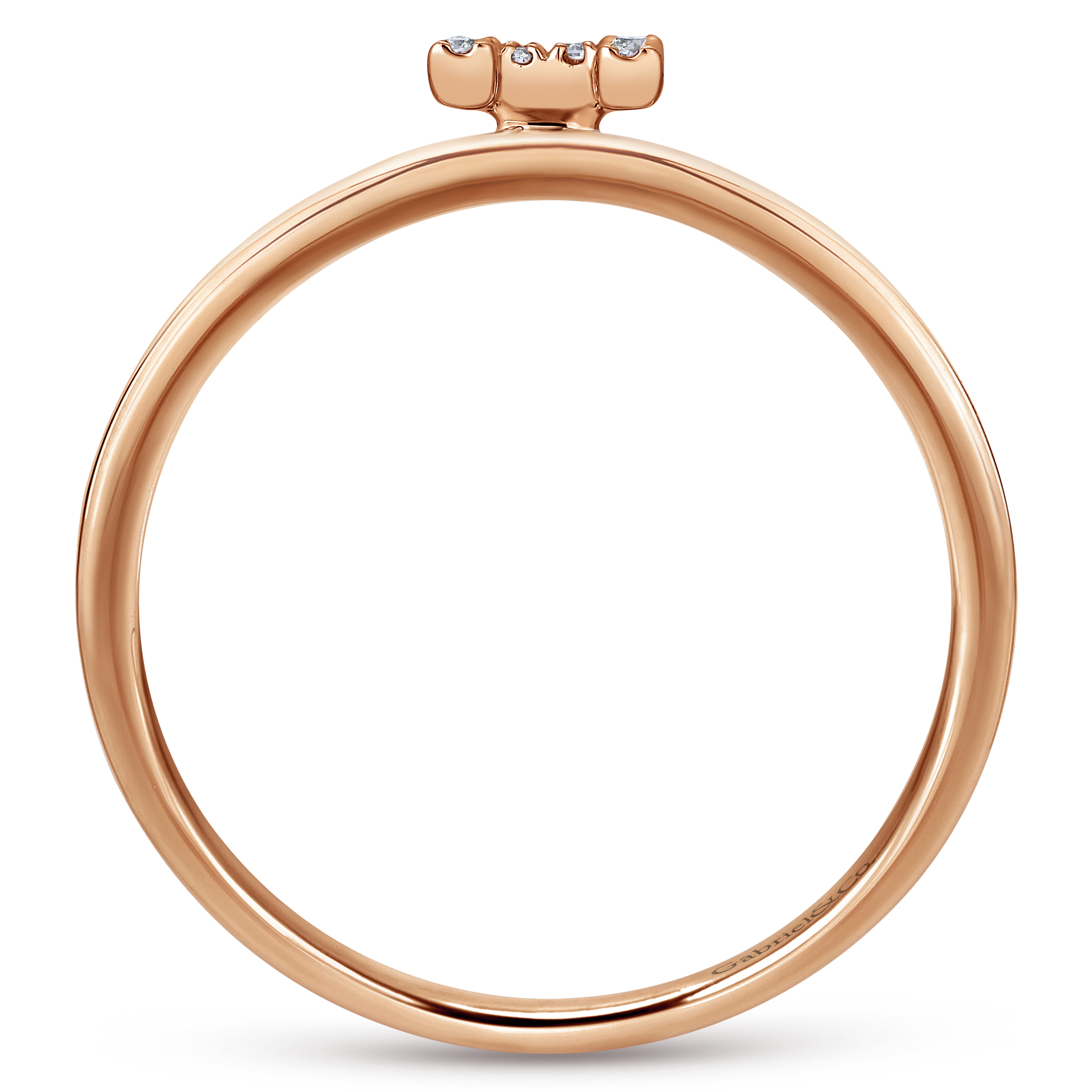 14K Rose Gold Pave Diamond Uppercase H Initial Ring - 0.07 ct - Shot 2