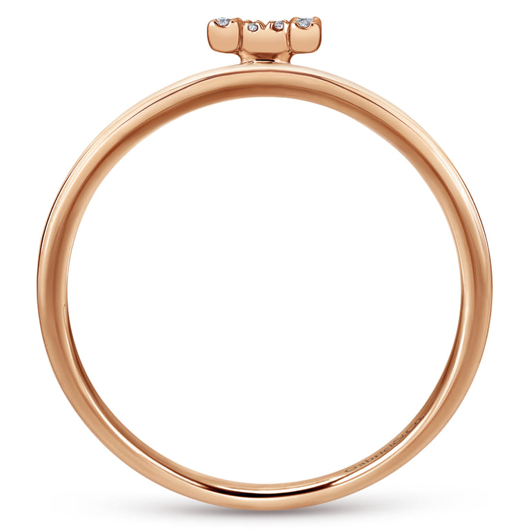 14K Rose Gold Pave Diamond Uppercase H Initial Ring - 0.07 ct - Shot 2