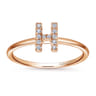 14K Rose Gold Pave Diamond Uppercase H Initial Ring - 0.07 ct