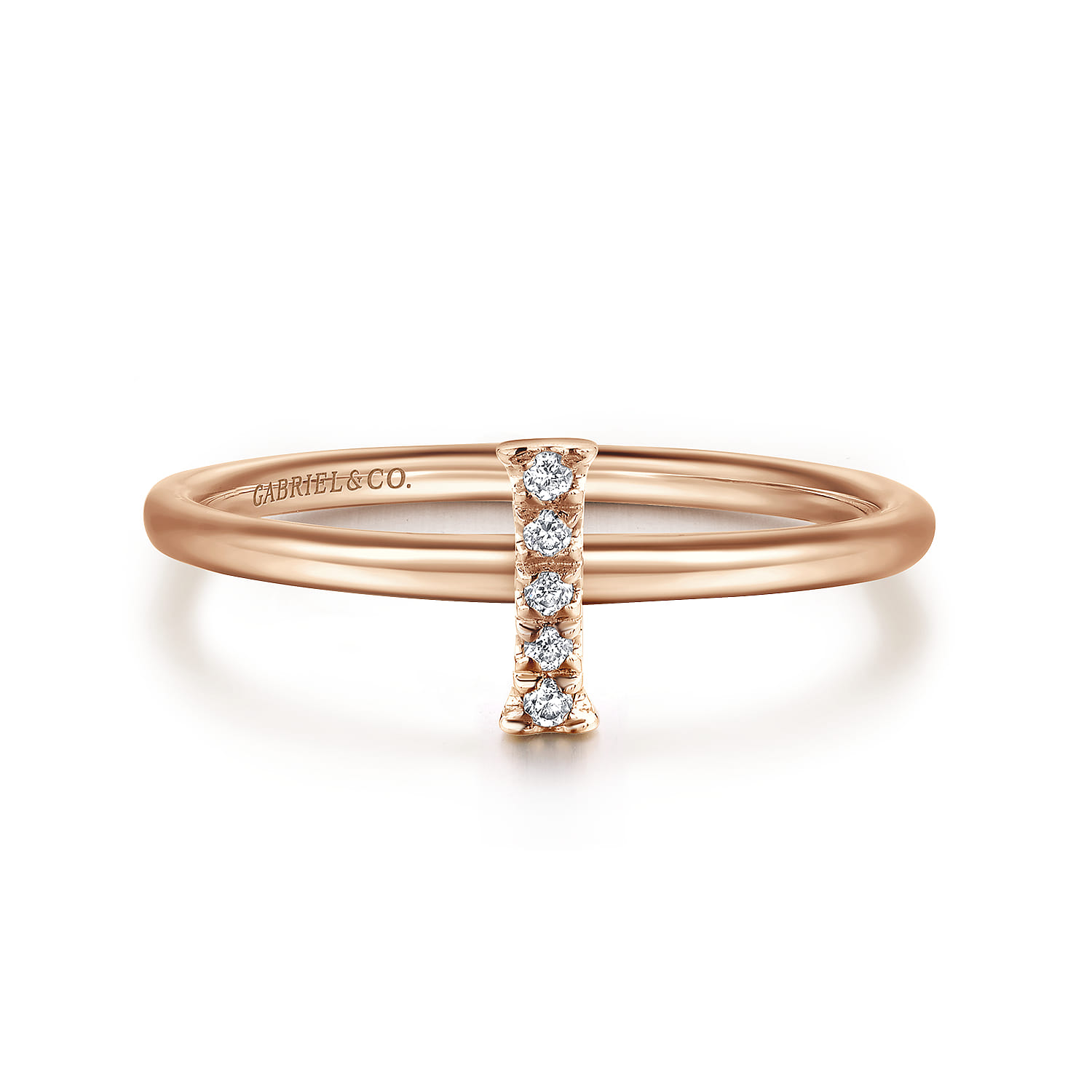 14K Rose Gold Pave Diamond Uppercase I Initial Ring - 0.03 ct - Shot 1