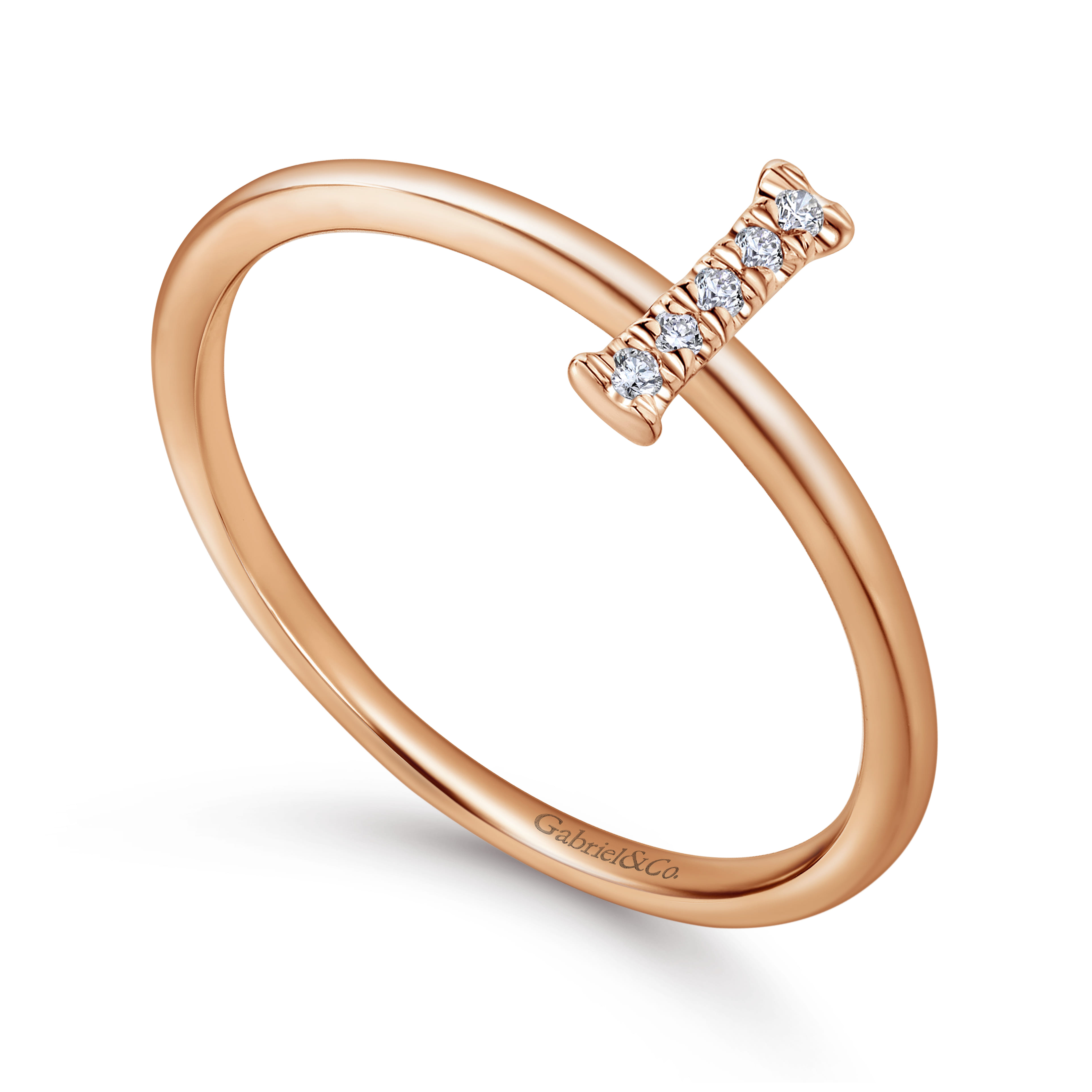 14K Rose Gold Pave Diamond Uppercase I Initial Ring - 0.03 ct - Shot 3
