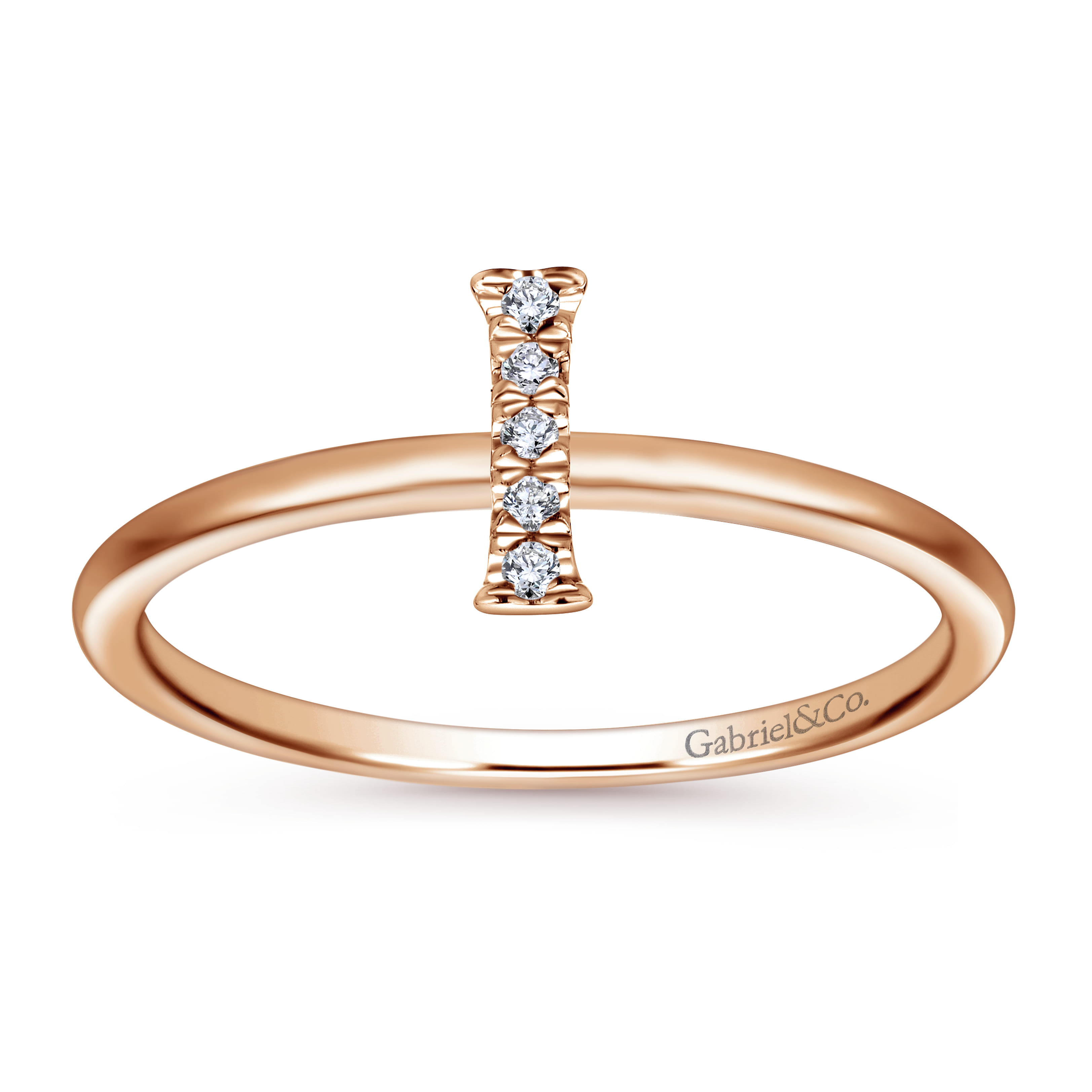 14K Rose Gold Pave Diamond Uppercase I Initial Ring - 0.03 ct - Shot 4