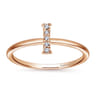 14K Rose Gold Pave Diamond Uppercase I Initial Ring - 0.03 ct