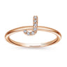 14K Rose Gold Pave Diamond Uppercase J Initial Ring - 0.04 ct