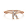 14K Rose Gold Pave Diamond Uppercase K Initial Ring - 0.05 ct