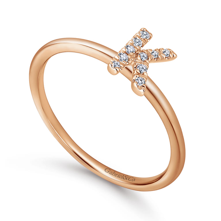 14K Rose Gold Pave Diamond Uppercase K Initial Ring - 0.05 ct - Shot 3