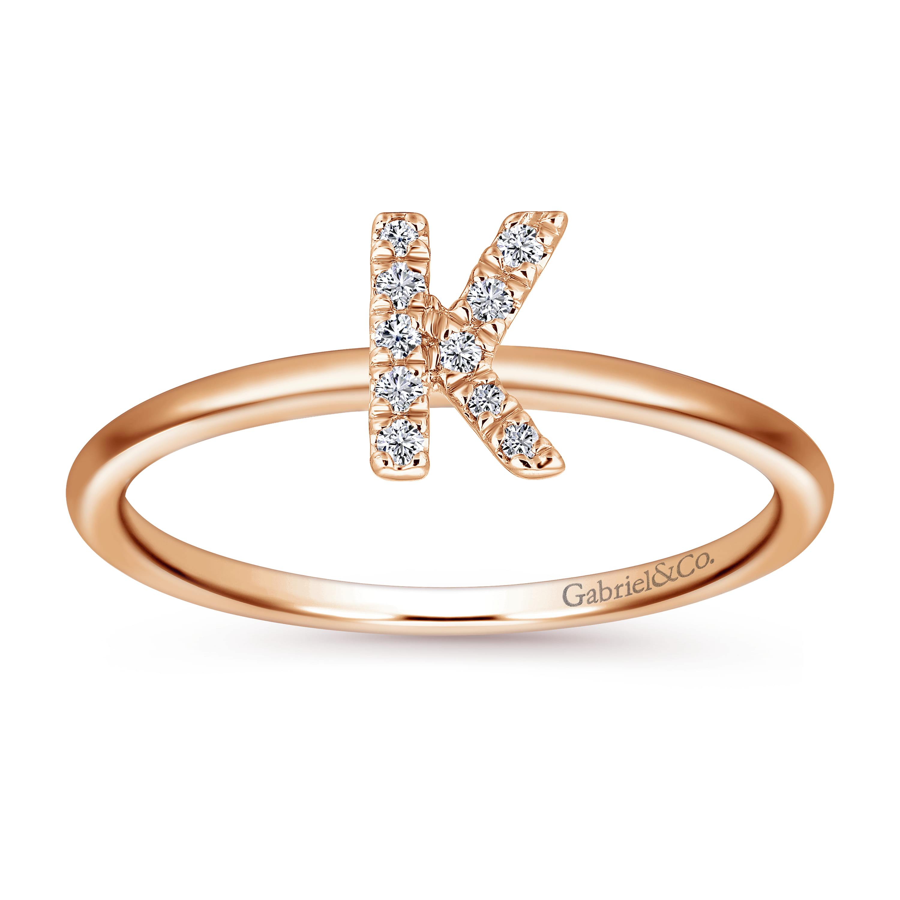 14K Rose Gold Pave Diamond Uppercase K Initial Ring - 0.05 ct - Shot 4