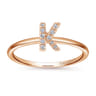 14K Rose Gold Pave Diamond Uppercase K Initial Ring - 0.05 ct