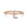 14K Rose Gold Pave Diamond Uppercase L Initial Ring - 0.04 ct