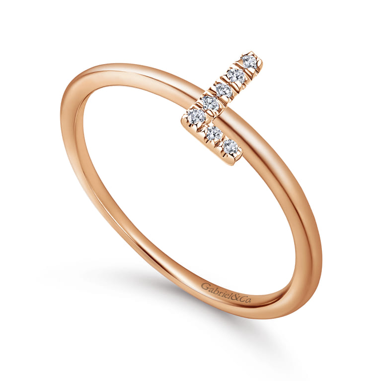 14K Rose Gold Pave Diamond Uppercase L Initial Ring - 0.04 ct - Shot 3