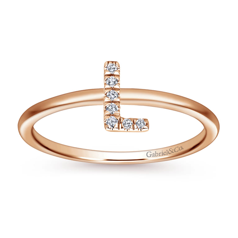 14K Rose Gold Pave Diamond Uppercase L Initial Ring - 0.04 ct - Shot 4