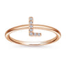 14K Rose Gold Pave Diamond Uppercase L Initial Ring - 0.04 ct