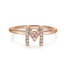 14K Rose Gold Pave Diamond Uppercase M Initial Ring - 0.07 ct