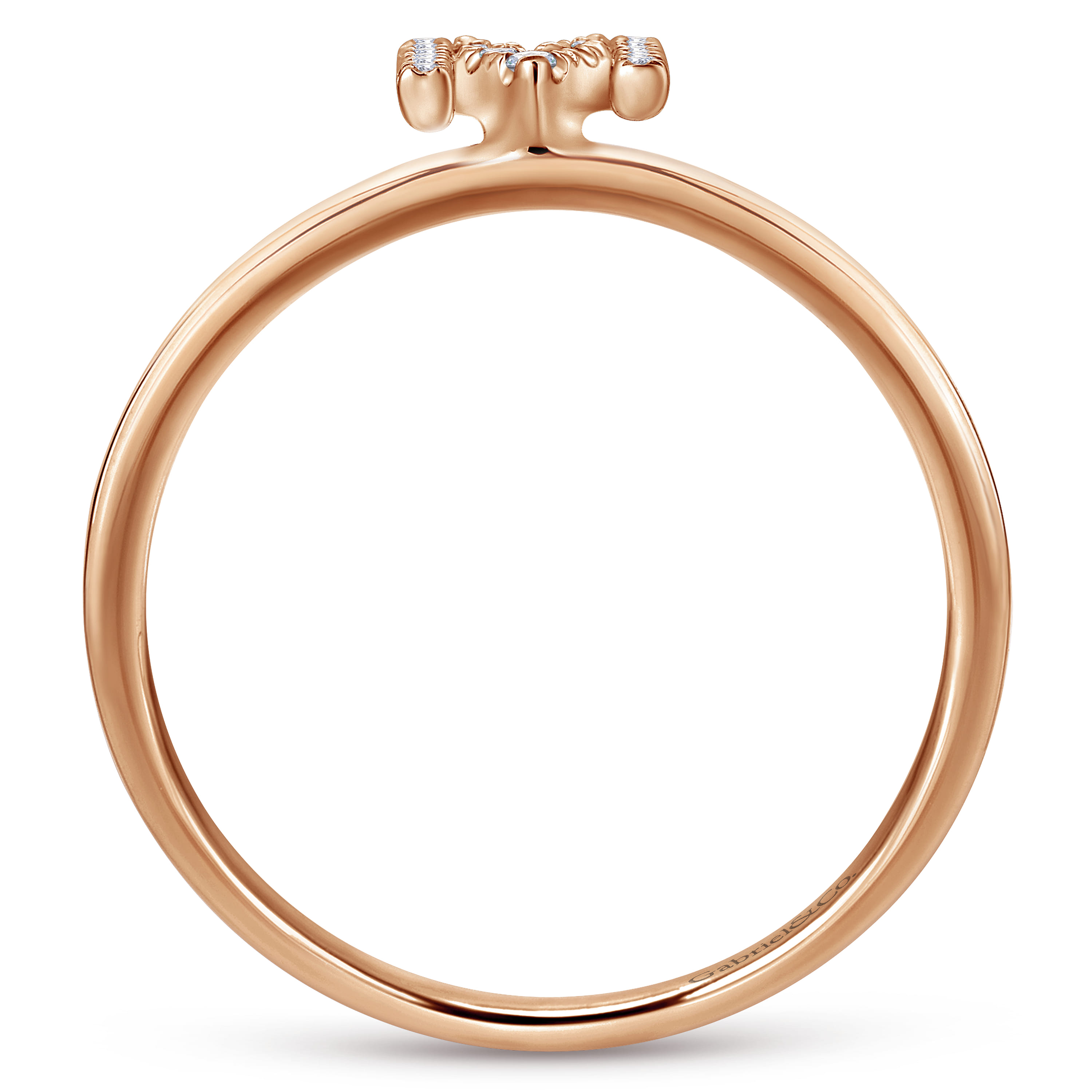 14K Rose Gold Pave Diamond Uppercase M Initial Ring - 0.07 ct - Shot 2