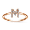 14K Rose Gold Pave Diamond Uppercase M Initial Ring - 0.07 ct