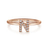 14K Rose Gold Pave Diamond Uppercase N Initial Ring - 0.06 ct