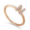 14K Rose Gold Pave Diamond Uppercase N Initial Ring - 0.06 ct
