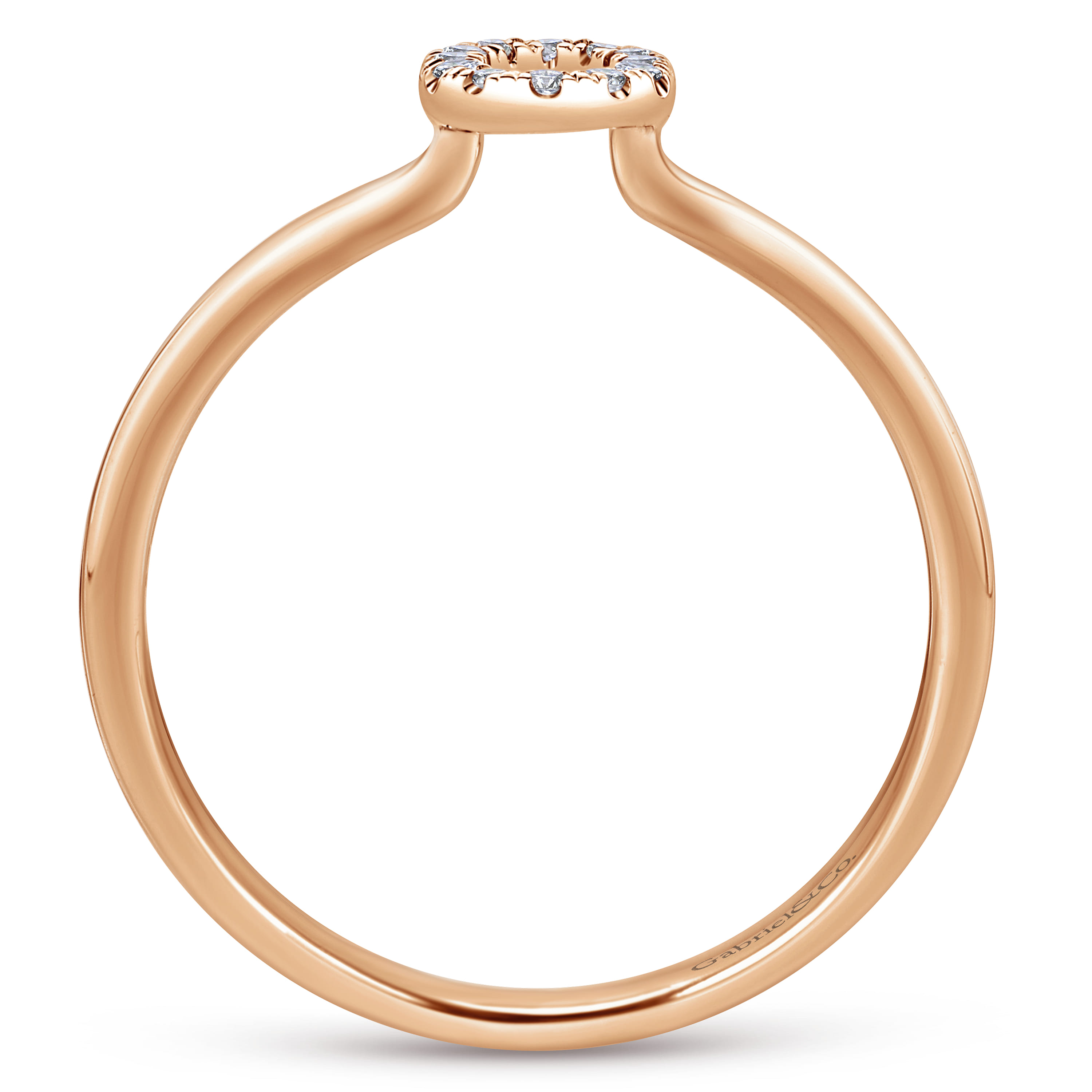 14K Rose Gold Pave Diamond Uppercase O Initial Ring - 0.06 ct - Shot 2