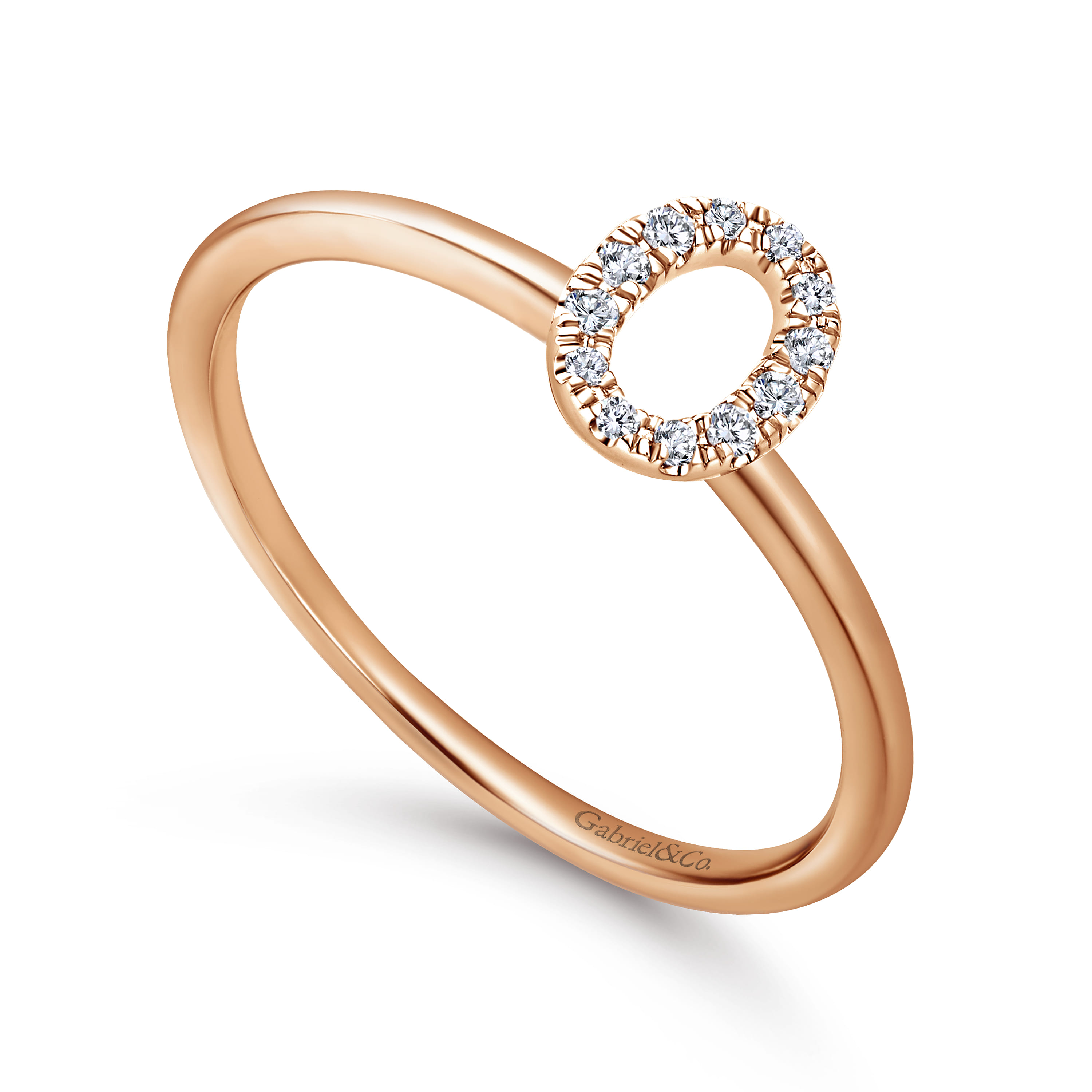 14K Rose Gold Pave Diamond Uppercase O Initial Ring - 0.06 ct - Shot 3