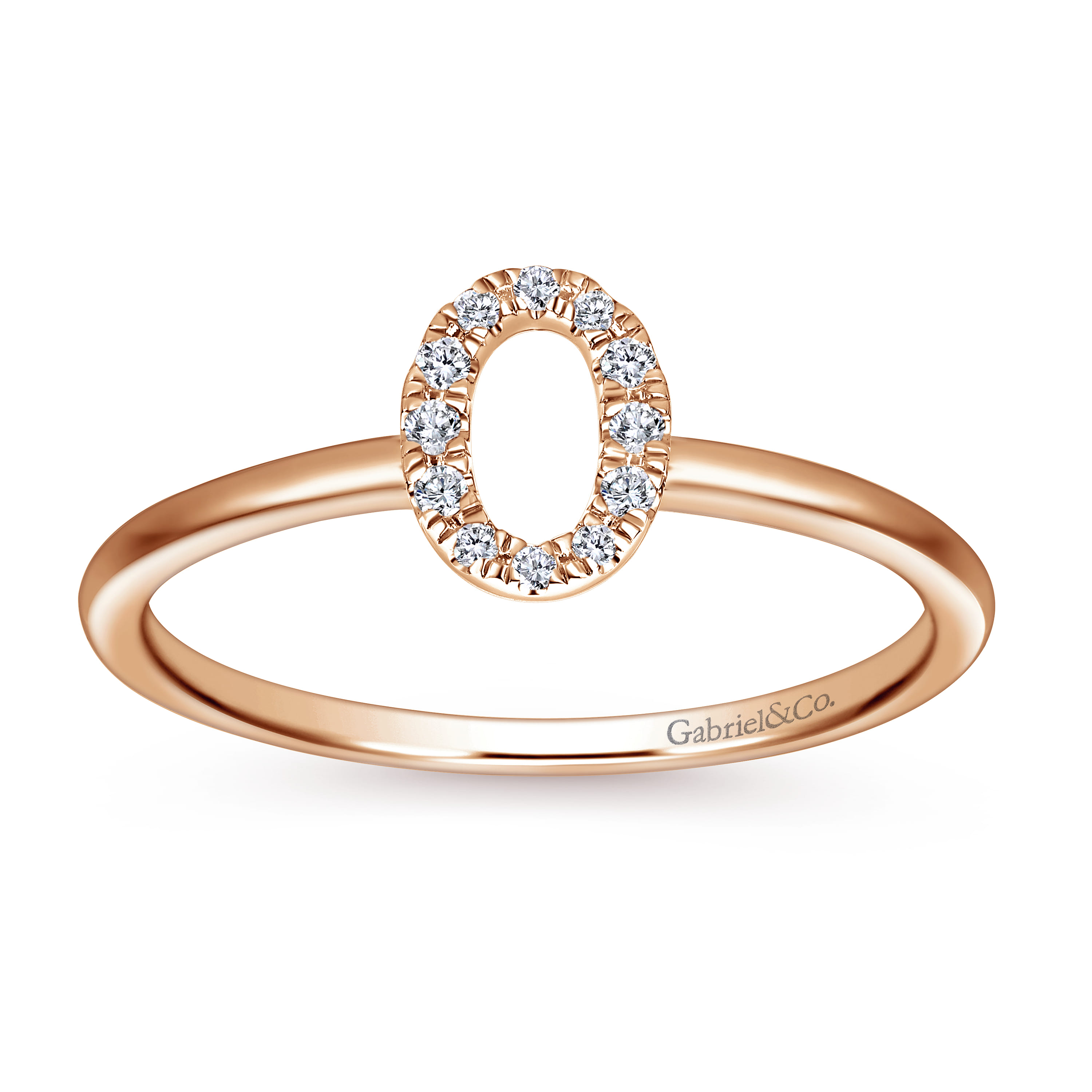 14K Rose Gold Pave Diamond Uppercase O Initial Ring - 0.06 ct - Shot 4