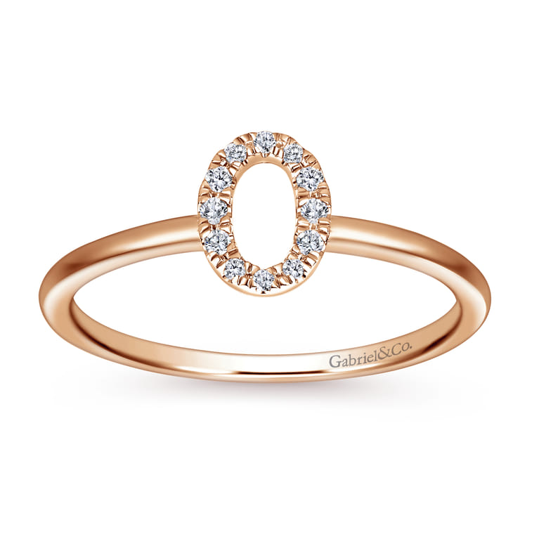 14K Rose Gold Pave Diamond Uppercase O Initial Ring - 0.06 ct - Shot 4