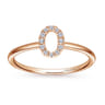 14K Rose Gold Pave Diamond Uppercase O Initial Ring - 0.06 ct