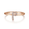 14K Rose Gold Pave Diamond Uppercase P Initial Ring - 0.05 ct